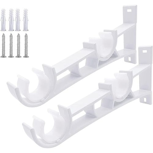 Support de tringle à rideau, double piste, montage mural, crochets de tringle à rideau, alliage d¿aluminium, 1 paire pour tige de 28mm-32mm, (double tige, blanc)