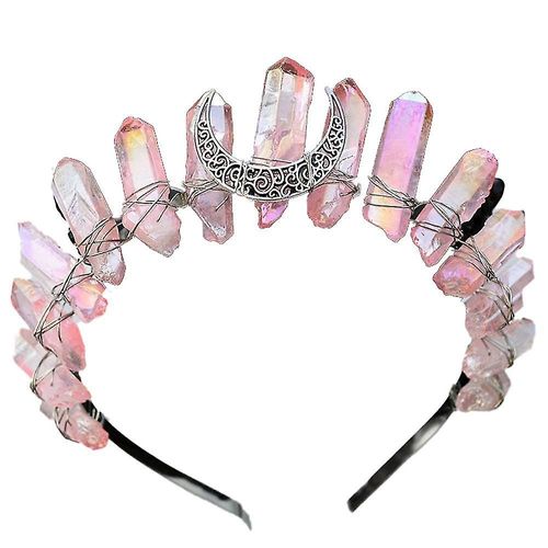 Brassard En Cristal Brut Couronne Bandeau, Quartz Noir Strass Lune Déesse Sorcière Coiffe Femmes Filles