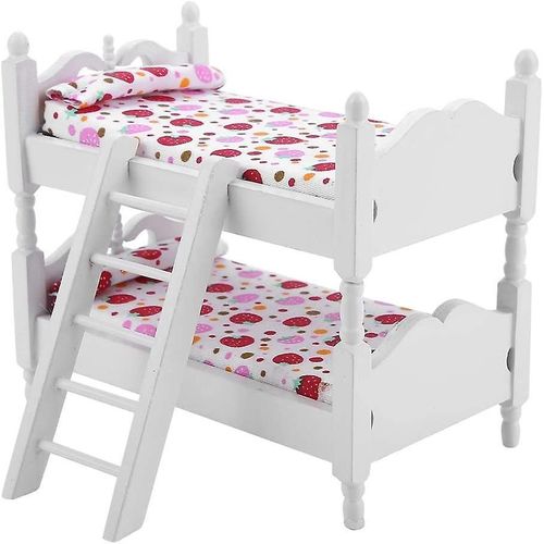Lit Superposé Poupée, 1:12 Bois Chambre D¿Enfants Modèle Jouets Miniature Meubles Scène Accessoires Mini Maison De Poupée Accessoires Pour Garçons Filles Cadeau (Rose Fraise