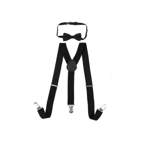 Enfants Noeud Papillon Et Bretelles Élastiques Ajustables Pour Garçons - 65cm (Noir)