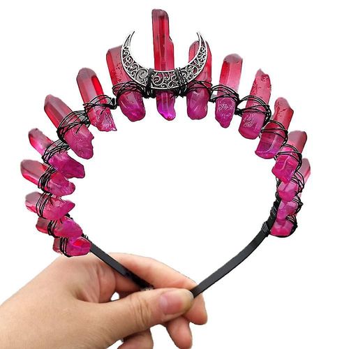 Brassard En Cristal Brut Couronne Bandeau, Quartz Noir Strass Lune Déesse Sorcière Coiffe Femmes Filles
