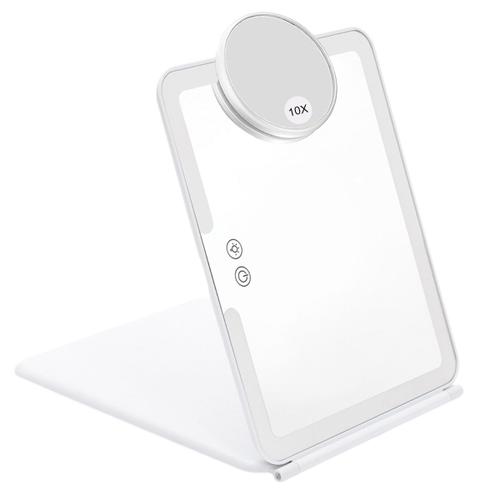 Miroir de maquillage avec lumière, miroir grossissant 1X 10X, miroir de maquillage LED réglable en 3 couleurs, miroir de voyage à éclairage rechargeable USB, miroir de maquillage de voyage