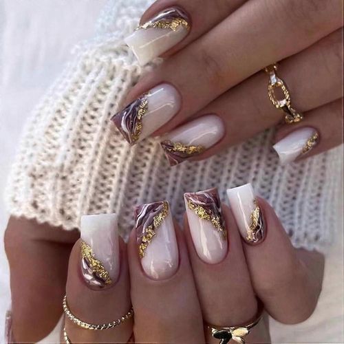 24 Pièces Court Carré Faux Ongles, Français Blanc Et Violet Brillant Presse Sur Les Ongles, 12 Tailles Pleine Couverture Gel Ongles Stick-On Acrylique Faux Ongles Pour Les Femmes Gi 