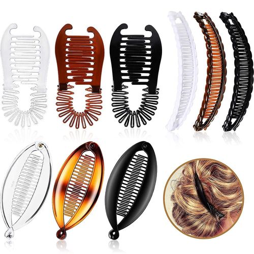 9 Pcs Banana Hair Clips For Women Flexible Plastic Banana Grips Fishtail Ponytail Banana Holder Wire