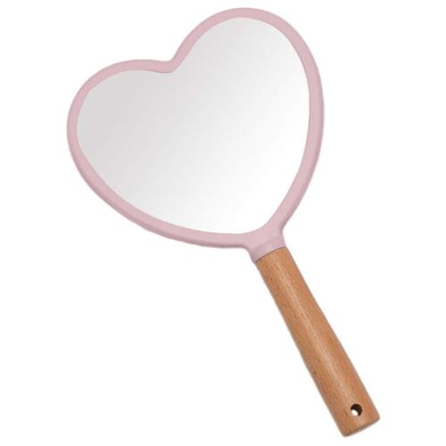 Miroir à main avec poignée pour le maquillage, petit miroir à main mignon en bois en forme de c?ur