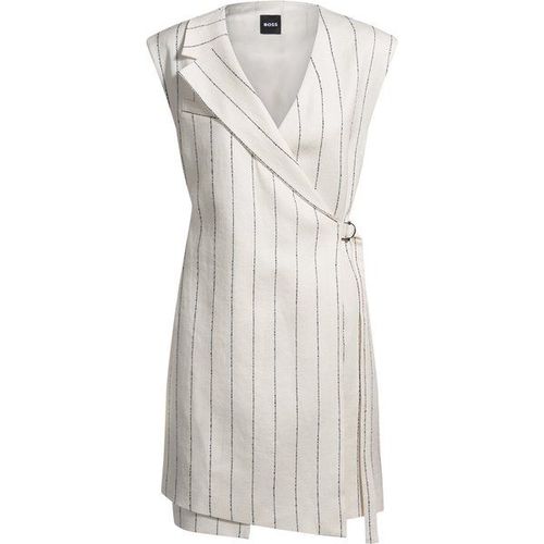 Robe Portefeuille En Lin Mélangé À Rayures Tennis38,46,34,36,40,42,44,48