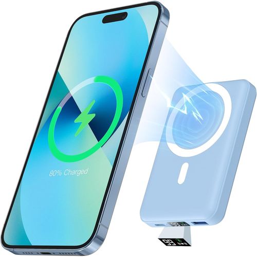 Batterie Externe Magnétique Sans Fil, 10000mah Power Bank Batterie Mag-Safe Pd 22.5w Charge Rapide Avec Usb-C Affichage Led Chargeur Portable Pour Iphone16/15/14/13/12/Pro/ /Mini-Bleu Brilla[Q3410]