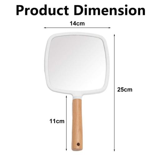 Miroir à main avec poignée pour le maquillage, petit miroir à main mignon en bois - carré