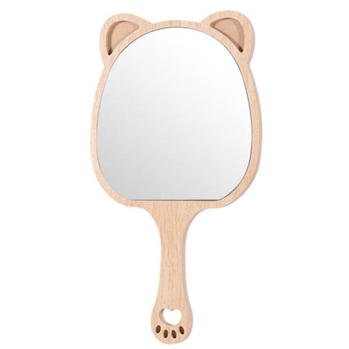 Miroir à main en forme d'oreille d'animal Miroir de maquillage Miroir de voyage à main en bois à motifs mignons