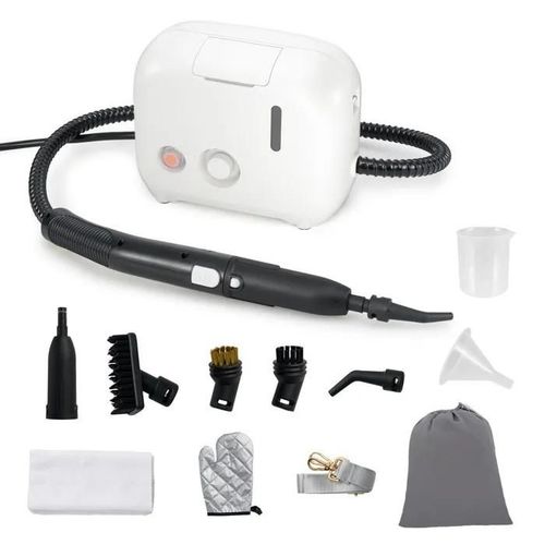 Nettoyeur Vapeur Portable 1600W COSTWAY-3 Bars-Réservoir d'Eau 1 L-Préchauffage en 15s-Intensité Réglable-12 Accessoires-Blanc