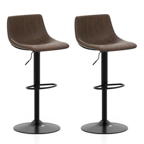 Costway Lot De 2 Tabourets De Bar Pivotants Réglables En Hauteur 60-82cm, Rembourrées Avec Dossier, Cadre En Métal, Pour Cuisine