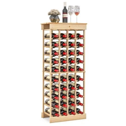 Costway Porte-Bouteilles En Bois De Pin Massif Pour 40 Bouteilles Étagère Casier À Vin Modulable Avec Barre Transversale