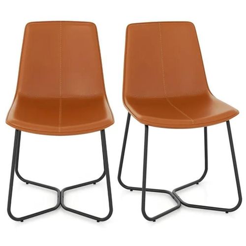 Costway Lot De 2 Chaises De Salle À Manger, Avec Revêtement En Pu Et Pieds Métalliques, Couture Vintage, Sans Accoudoirs
