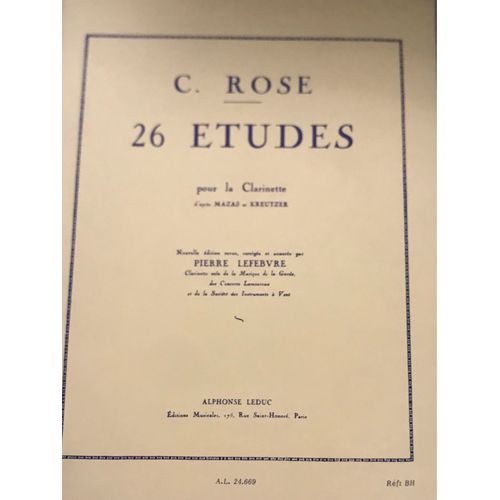 26 Études Pour Clarinette De C. Rose Éditions Leduc 