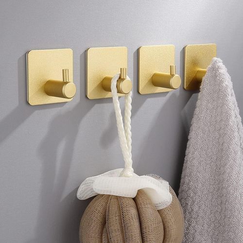 Lot De 4 Crochets Autoadhésifs 3M En Acier Inoxydable Doré Super Collants, À Coller Sur Manteau, Porte, Serviette, Chapeau, Sans Perçage, Sans Vis, Sans Dommages, Pour Murs, Briques,[X957]