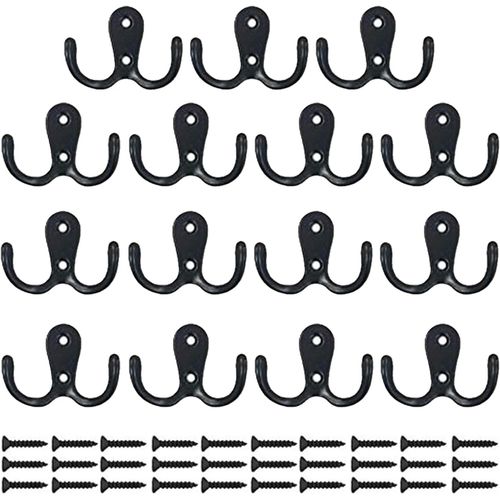 15 Pièces Crochet De Manteau Double Métal Noir Crochets Et Patères Rangement Avec Vis Pour La Maison, Étagères, Tiroirs, Casiers, Bain[X1829]