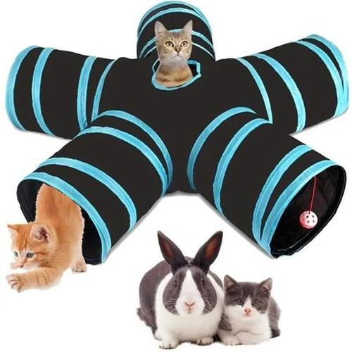 Tunnel Pour Chat - Jouet Pour Chat - 5 Canaux Pliables - Bleu