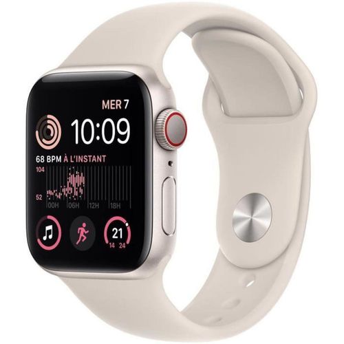 Apple Watch SE (2e génération) GPS Boîtier Aluminium argenté 44 mm  Bracelet Sport Blanc