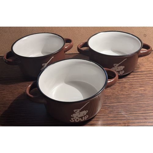 Lot De 3 Bols À Soupe En Grès - Marron