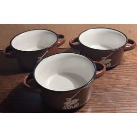 Lot De 3 Bols À Soupe En Grès - Marron