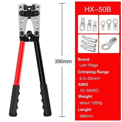 Pince à Sertir Tube Terminal Sertisseuse Hex CriAJTool Multitool Batterie Câble LDPCable Outils À Main HX-50B 6-50 mm² AWG 10-0 - Type HX-50B red