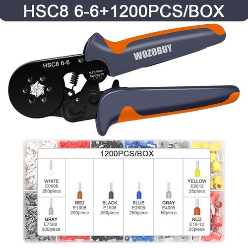 WOZO-Kit d'outils de sertissage de virole avec viroles politiquement als,pince à sertir à cliquet auto-réglable pour connecteurs de fils électriques - Type HSC8 6-6 1200PCS