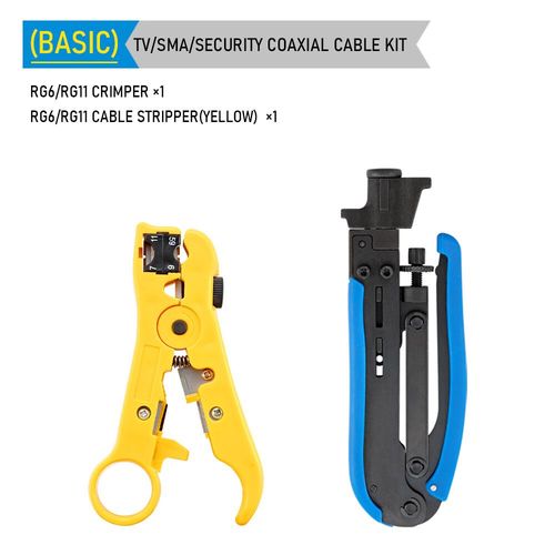 Pince à sertir pour câble coaxial,dénudeur de fil,kit d'outils de sertissage,ensemble avec connecteurs de compression F BNC,RG6,RG59,RG7,RG11 - Type Basic #A