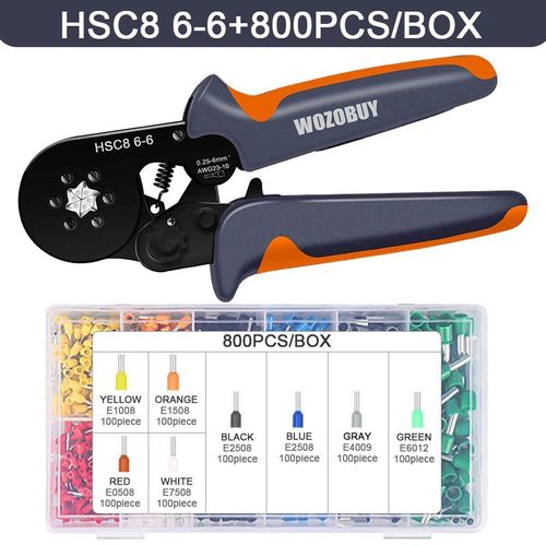 WOZO-Kit d'outils de sertissage de virole avec viroles politiquement als,pince à sertir à cliquet auto-réglable pour connecteurs de fils électriques - Type HSC8 6-6 800PCS #A