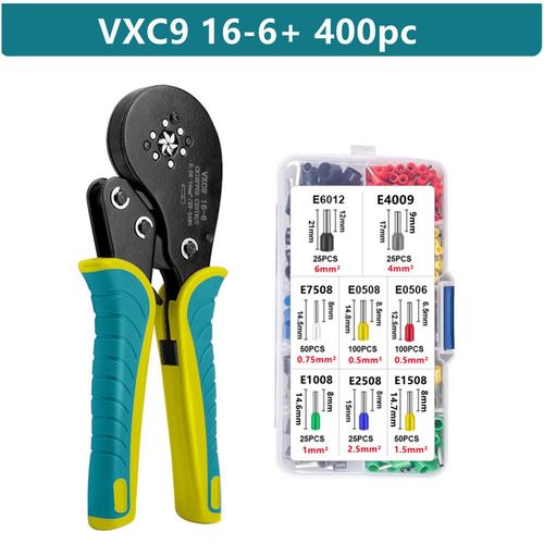 Kit d'outils de sertissage de virole,kit de pince à sertir de virole de fil,pinces à sertir hexagonales (0.08-16 mm²/AWG28-5) pour connecteurs de viroles de fil - Type Green 16-6 400pcs #A