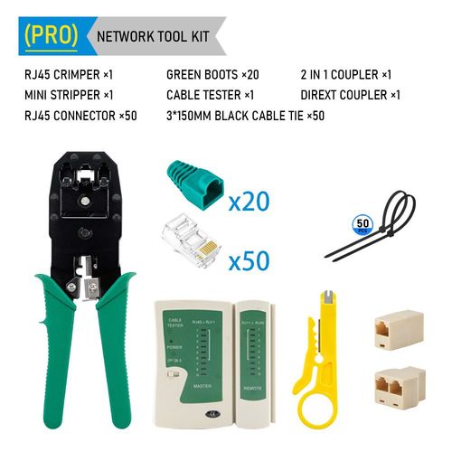 Kit d'outils de testeur de câble réseau,tournevis LAN Utp,dénudeur de fil,connecteur RJ45 RJ11,pince à sertir pour ordinateur - Type PRO