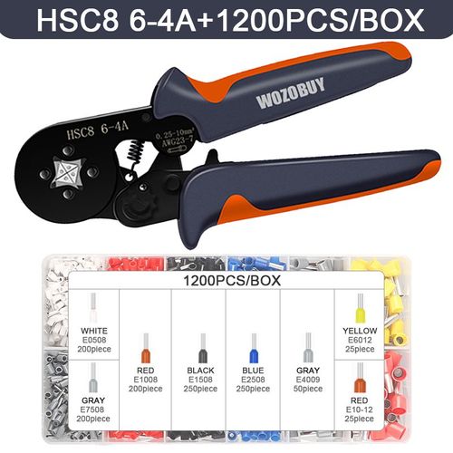 WOZO-Kit d'outils de sertissage de virole avec viroles politiquement als,pince à sertir à cliquet auto-réglable pour connecteurs de fils électriques - Type HSC8 6-4 1200PCS #B