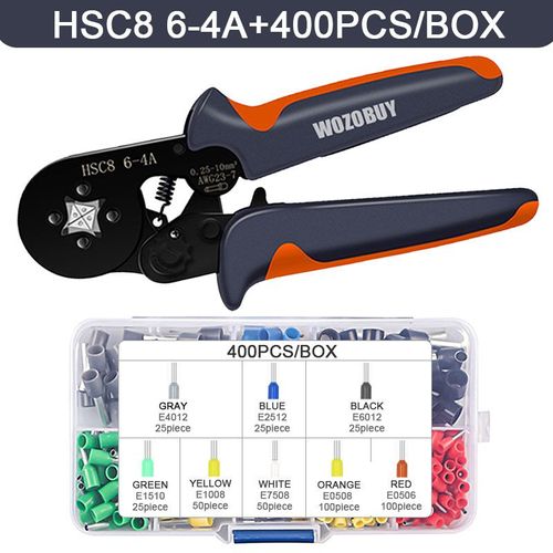 WOZO-Kit d'outils de sertissage de virole avec viroles politiquement als,pince à sertir à cliquet auto-réglable pour connecteurs de fils électriques - Type HSC8 6-4 400PCS #B