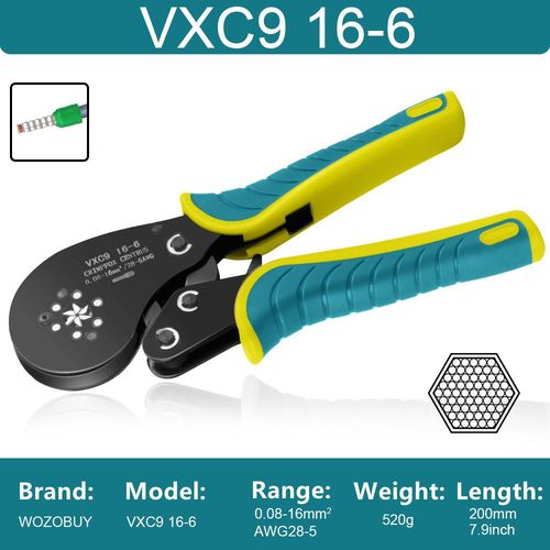 Kit d'outils de sertissage de virole,kit de pince à sertir de virole de fil,pinces à sertir hexagonales (0.08-16 mm²/AWG28-5) pour connecteurs de viroles de fil - Type Green 16-6 #B