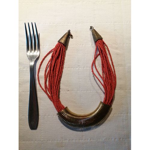 Collier Etnique Perles Rouge Orangé Tour De Cou