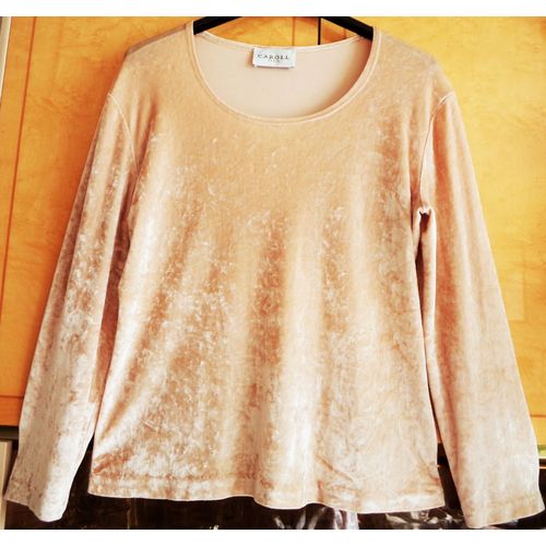 T-Shirt Taille 42 Velours Blanc Cassé Nacré Manches Top Caroll