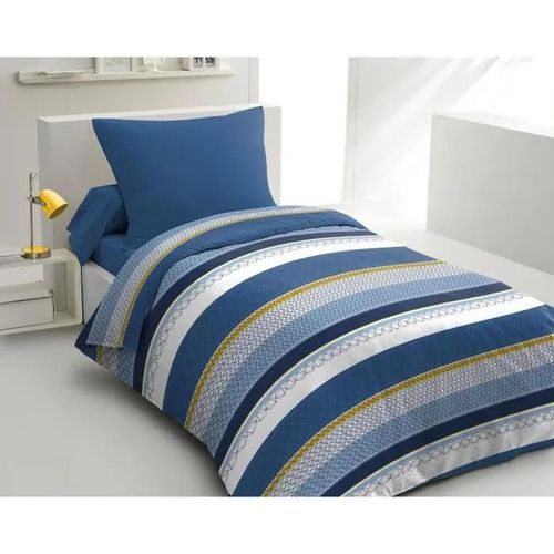 Parure De Couette Microfibre Home Passion Stanis - 1 Housse De Couette 140 X 200 Cm + 1 Taie D'oreiller 63 X 63 Cm - Bleu