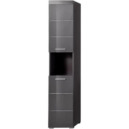 Colonne De Salle De Bain Amanda - 2 Portes - Gris Brillant - L37 X P31 X H190 Cm