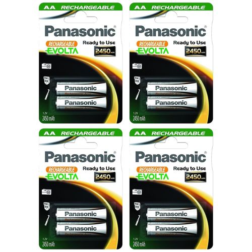 Panasonic Lot de 4 Blisters 2 Piles Rechargeable NiMH AA (Mignon)/HR6 - 2450 mAh 1,2V
