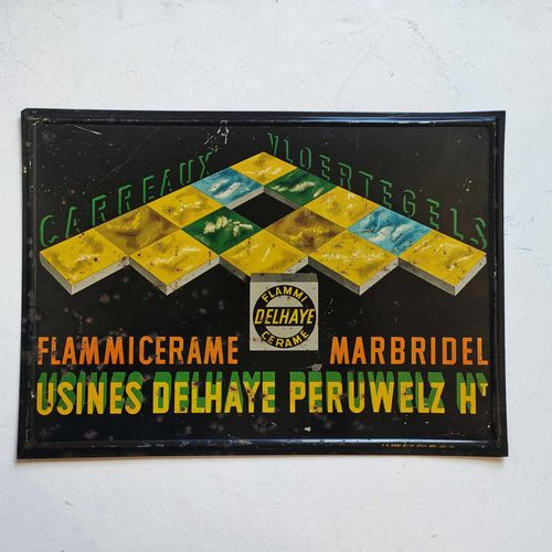 Ancienne Plaque Publicitaire Métal Imprimée Flammiceram Delhaye - Vintage 60's