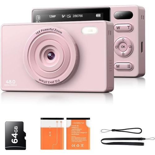 Appareil Photo Numérique Enfant Avec 64Go Carte: 16X Zoom 48Mp Numerique Compact Autofocus 1080P Camera Vlog Digital Avec 2 Batteries Pour Fille Adolescents Débutants Adultes
