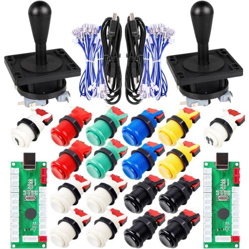 Arcade Game Diy Partie Pour Mame Usb Cabinet 2x Zero Delay Usb Encoder Pour Pc Jeux + 2x 8 Way Joystick + 18x Arcade Push Button (Y Compris 1p / 2p Start Buttons) Kits De Couleurs Multiples