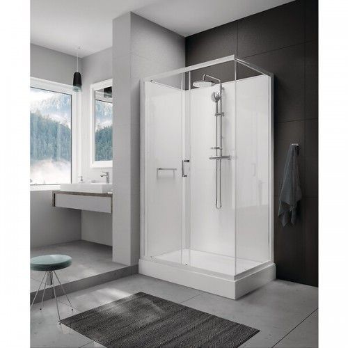 Cabine de douche 120 x 80 cm à porte coulissante en verre transparent - Kara 2 LEDA