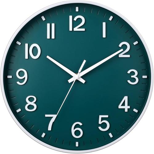 Horloge Murale Silencieuse De 30,5cm Sans Tic-Tac Pour Salon,Chambre À Coucher,Cuisine,Bureau (Vert Foncé)