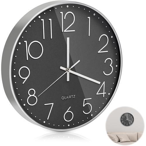 Horloge Murale Design Moderne,30Cm (12 Pouces) Horloge Murale Cuisine Noir,Horloge Murale Silencieuse Moderne,Mouvement A Quartz,Convient Pour Le Salon,La Cuisine,Le Bureau,La Chambre