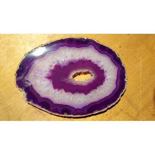 Tranche D'agate Teintée Violet Avec Cristal 10.5 Cm 76 Grammes