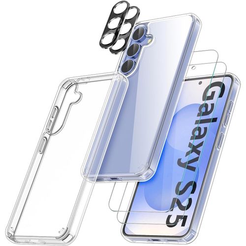 Coque Silicone Transparente + Verres Trempes Et Protections Camera Arriere X2 Pour Samsung Galaxy S25 Little Boutik©