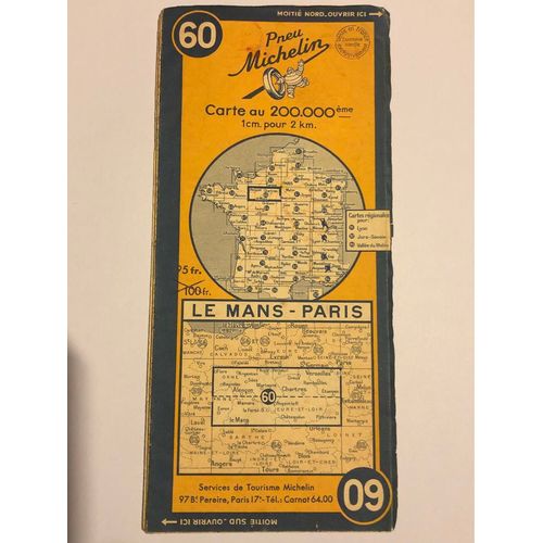Carte Michelin Numéro 60 : Le Mans-Paris   Années 1960.