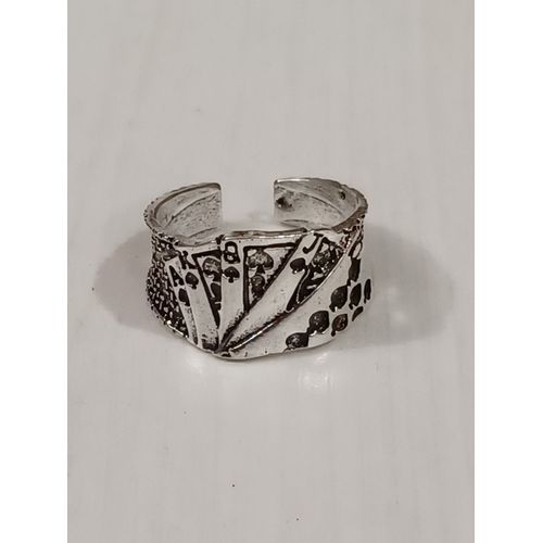 Bague Métal Argenté,Cartes Poker ,Taille 18.47, Reglable
