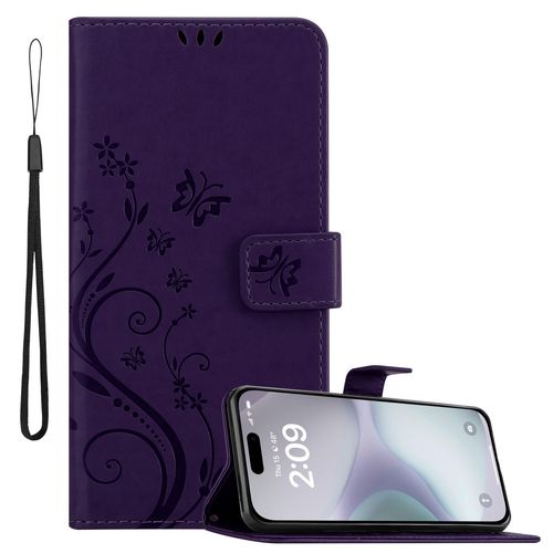 Cadorabo Coque Compatible Avec Apple Iphone 16 En Lilas Foncé Floral - Protection Au Design Floral Avec Fermeture Magnétique, Fonction De Support Et Emplacements Pour Cartes