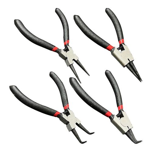 4 PCS Petite Pince à anneau élastique Set Mini pince à circlips interne et externe avec mâchoire droite / courbée Pince à clip C avec ressort